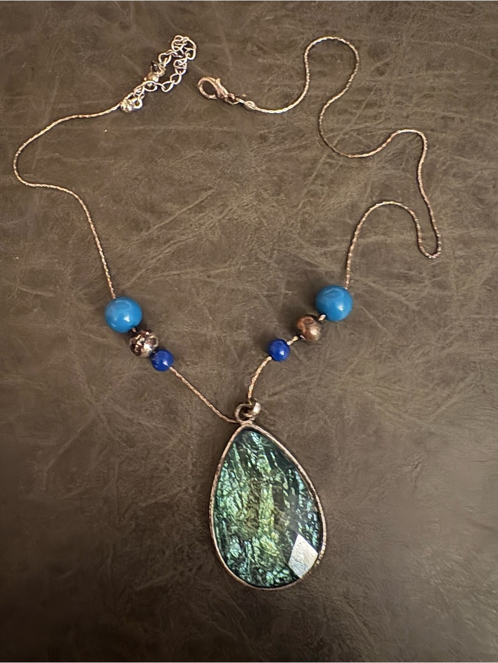 Blue-Green Teardrop Pendant Necklace with Accent Beads